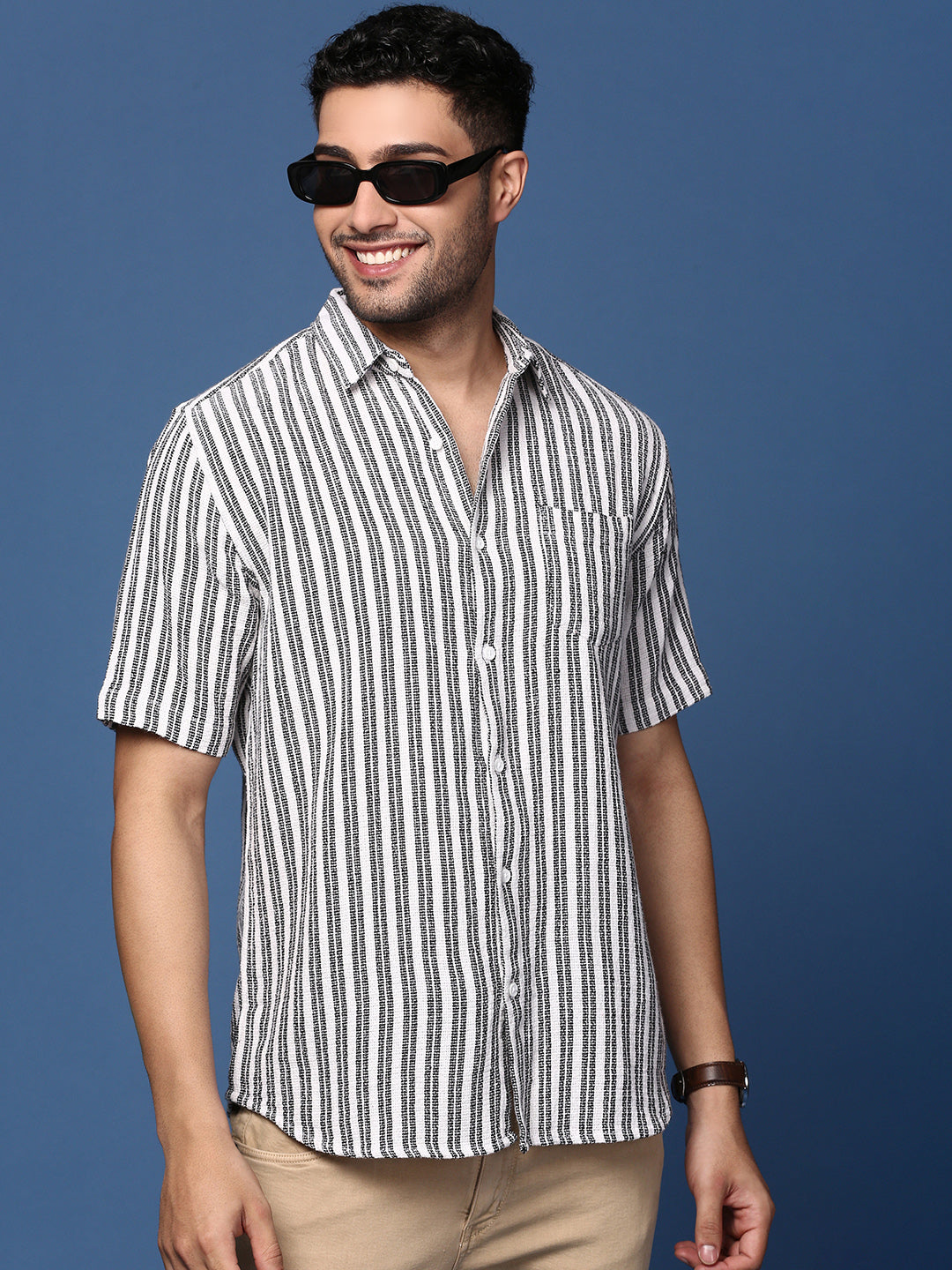 Men Striped White Slim Fit Shirt