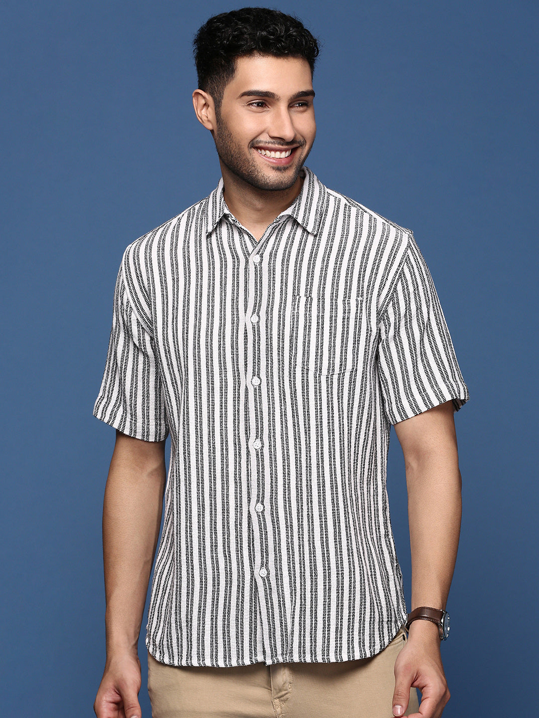 Men Striped White Slim Fit Shirt