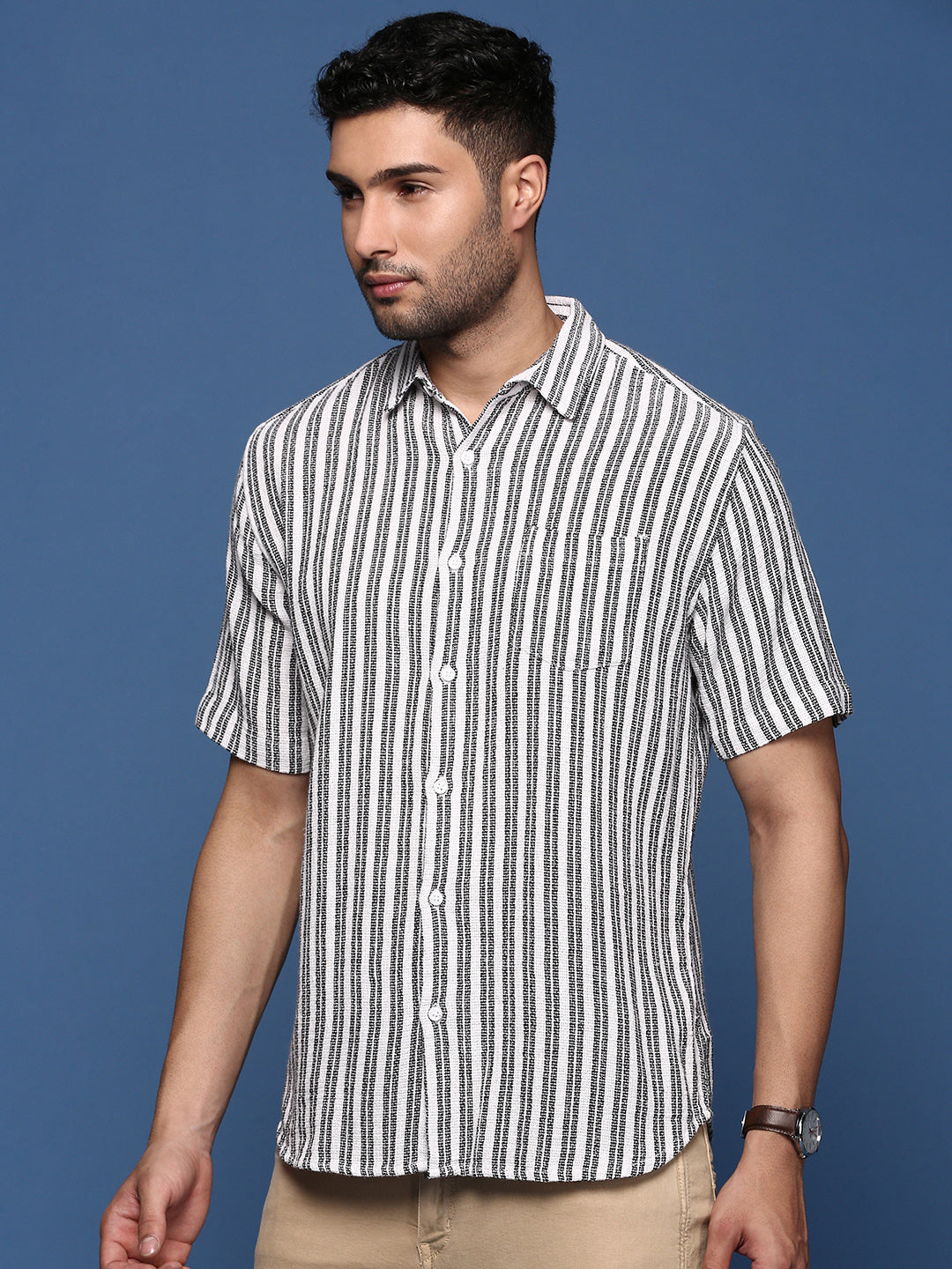 Men Striped White Slim Fit Shirt