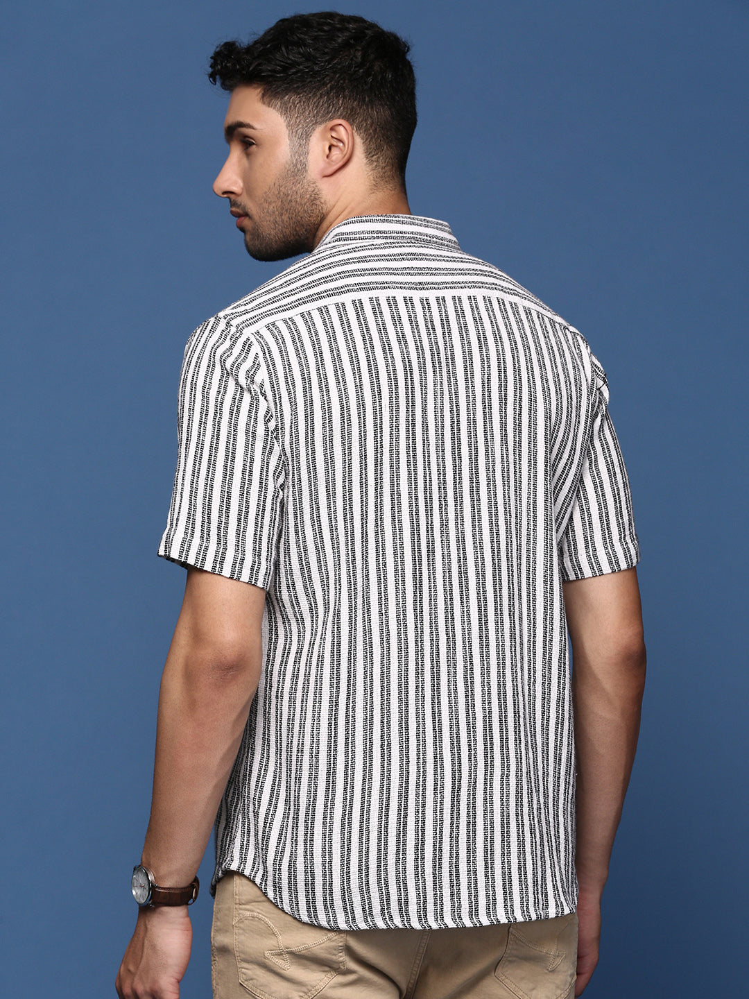 Men Striped White Slim Fit Shirt