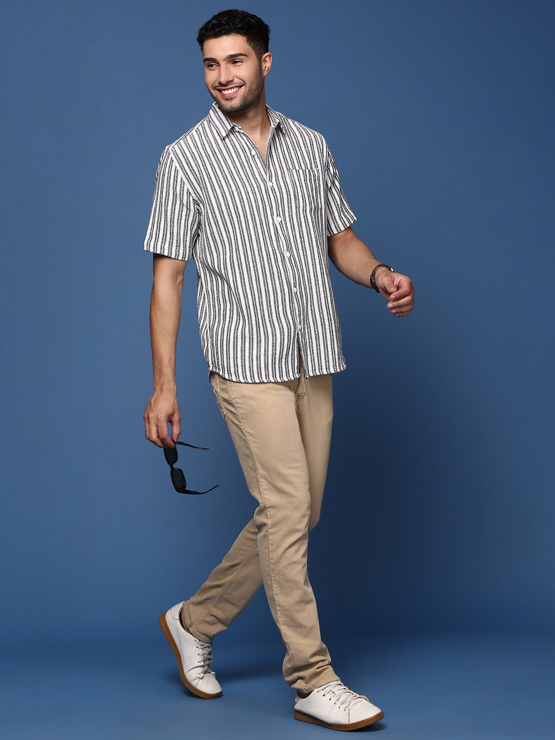 Men Striped White Slim Fit Shirt