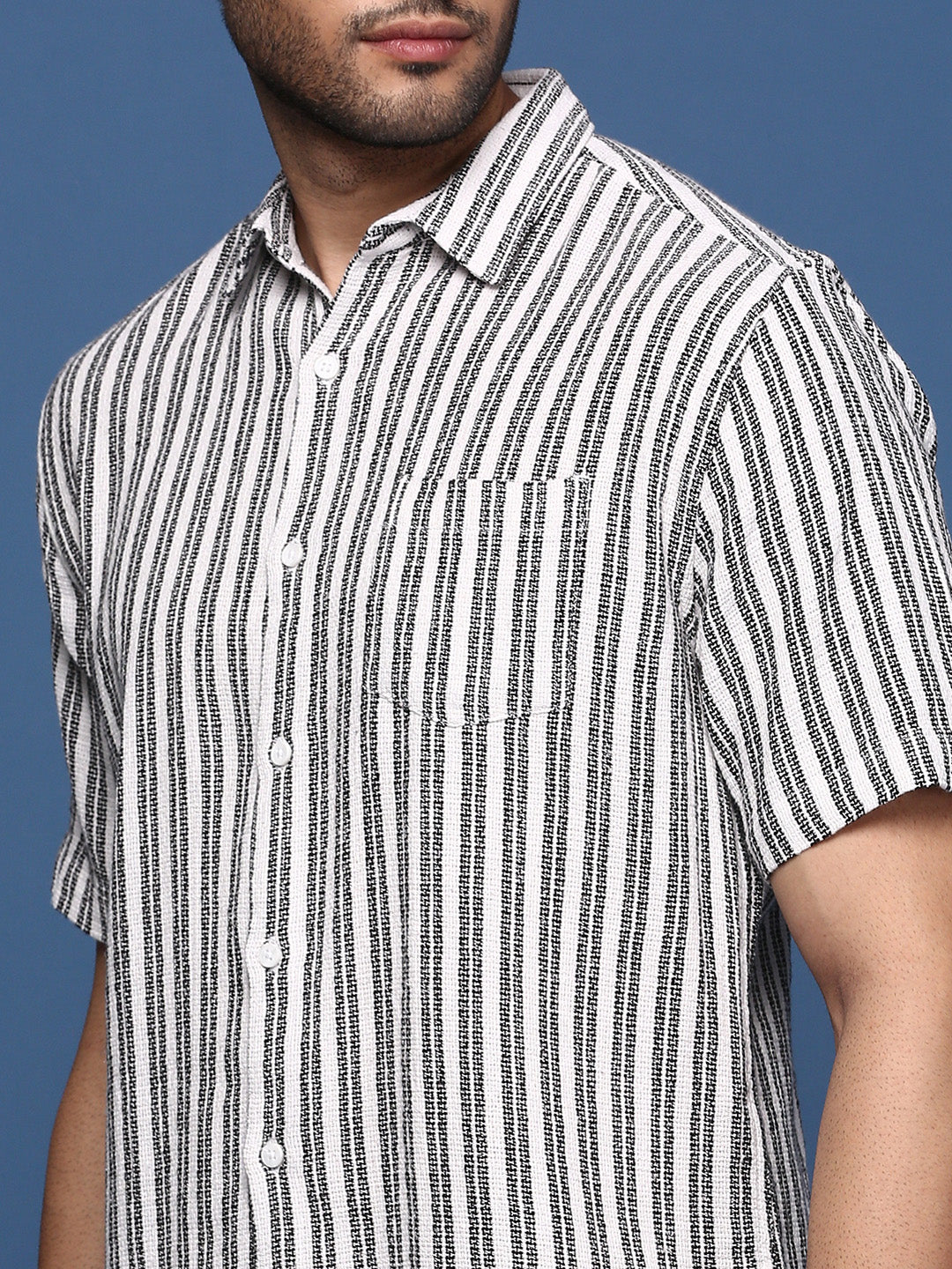 Men Striped White Slim Fit Shirt