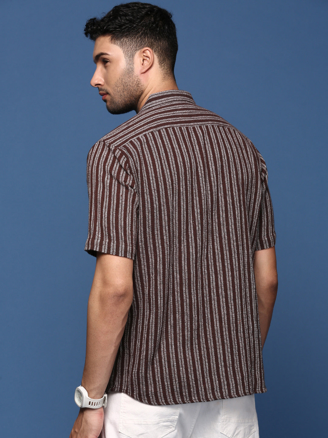 Men Striped Brown Slim Fit Shirt