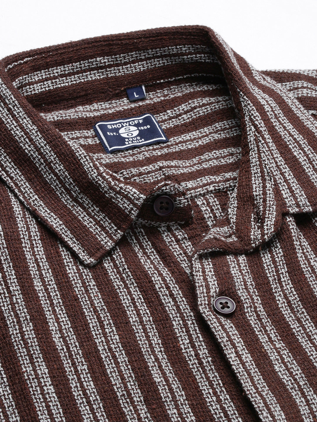 Men Striped Brown Slim Fit Shirt