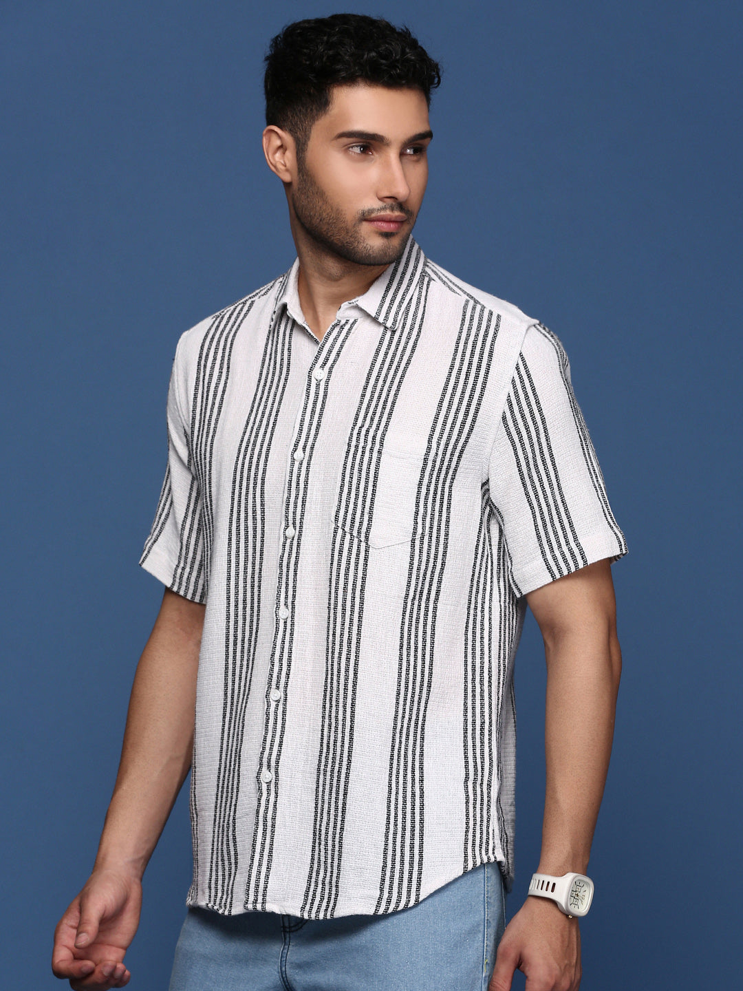 Men Striped White Slim Fit Shirt