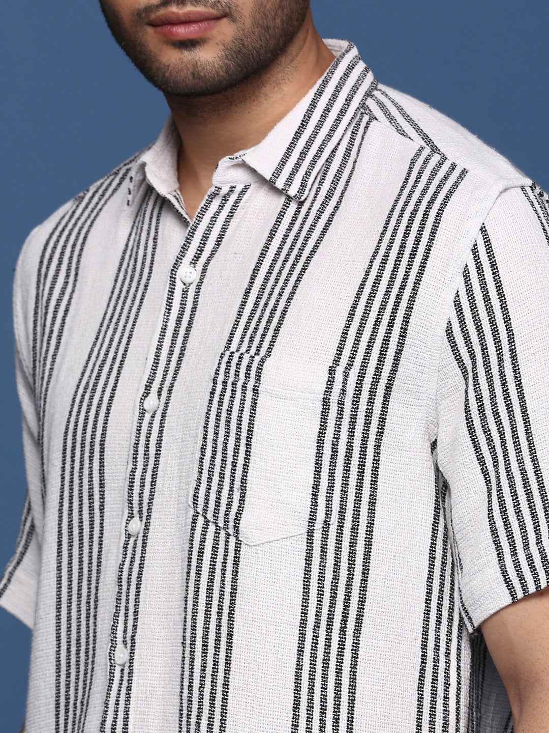 Men Striped White Slim Fit Shirt