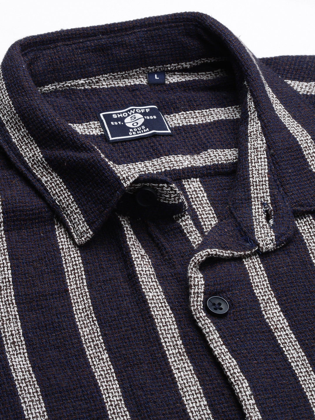 Men Striped Navy Blue Slim Fit Shirt