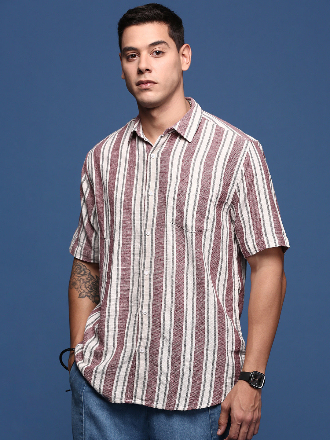 Men Striped Purple Slim Fit Shirt