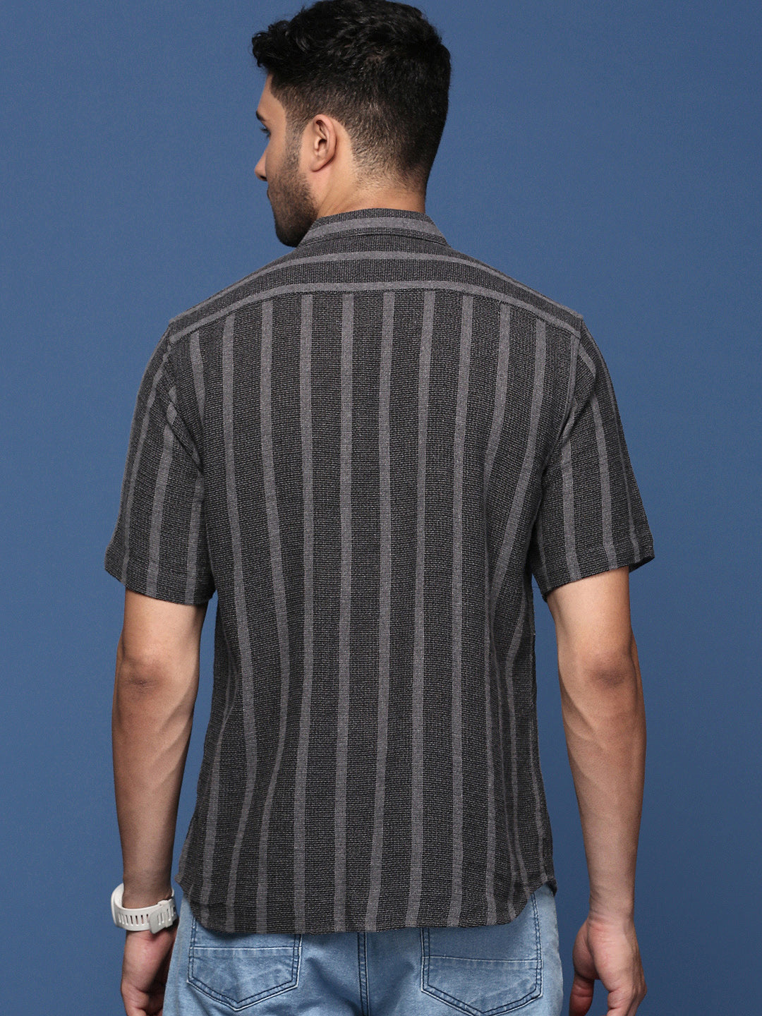 Men Striped Charcoal Slim Fit Shirt