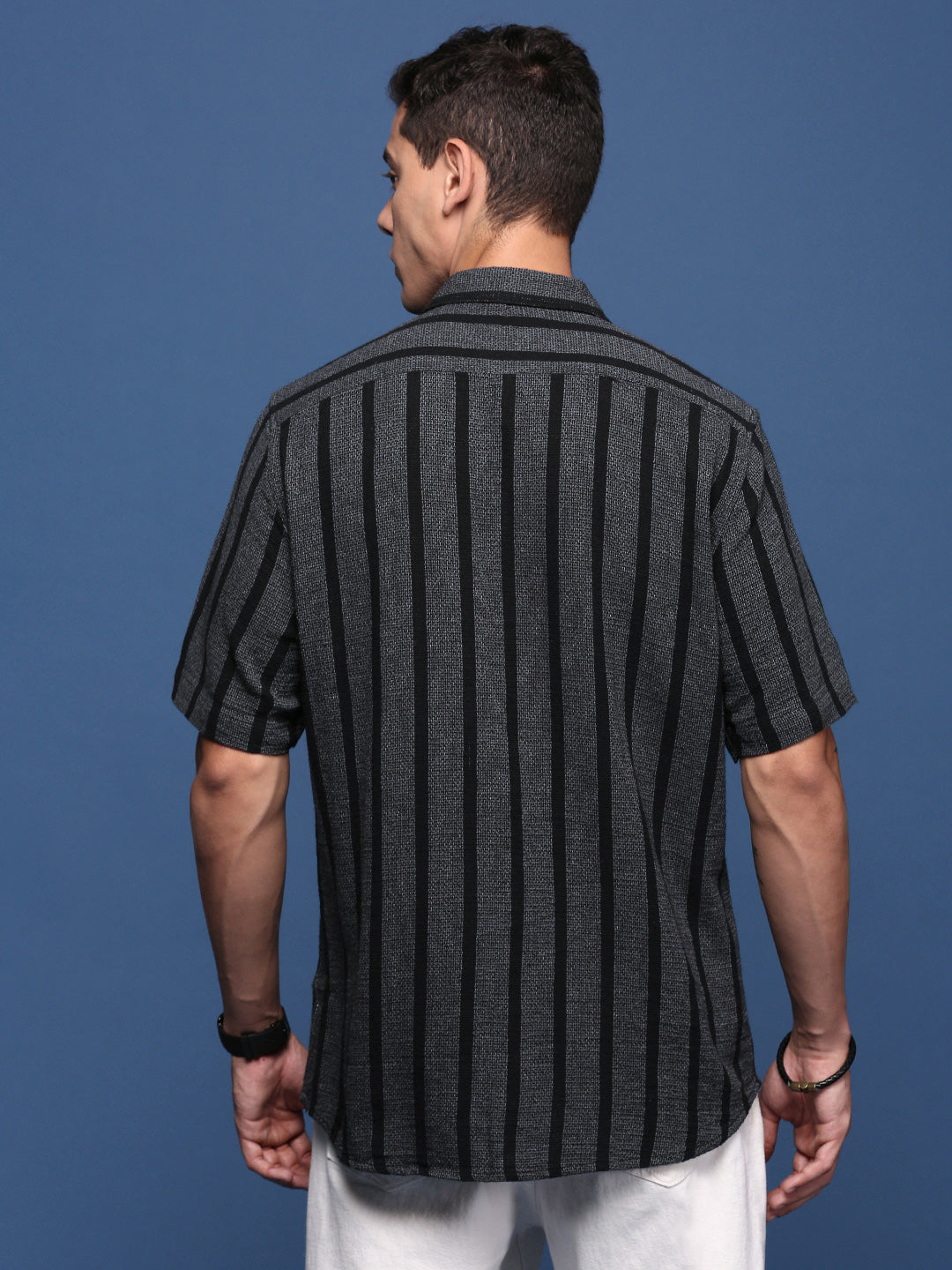 Men Striped Charcoal Slim Fit Shirt