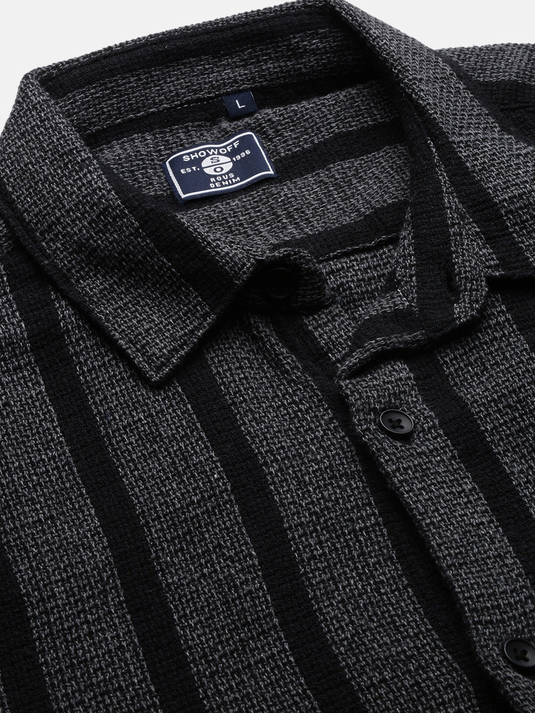 Men Striped Charcoal Slim Fit Shirt