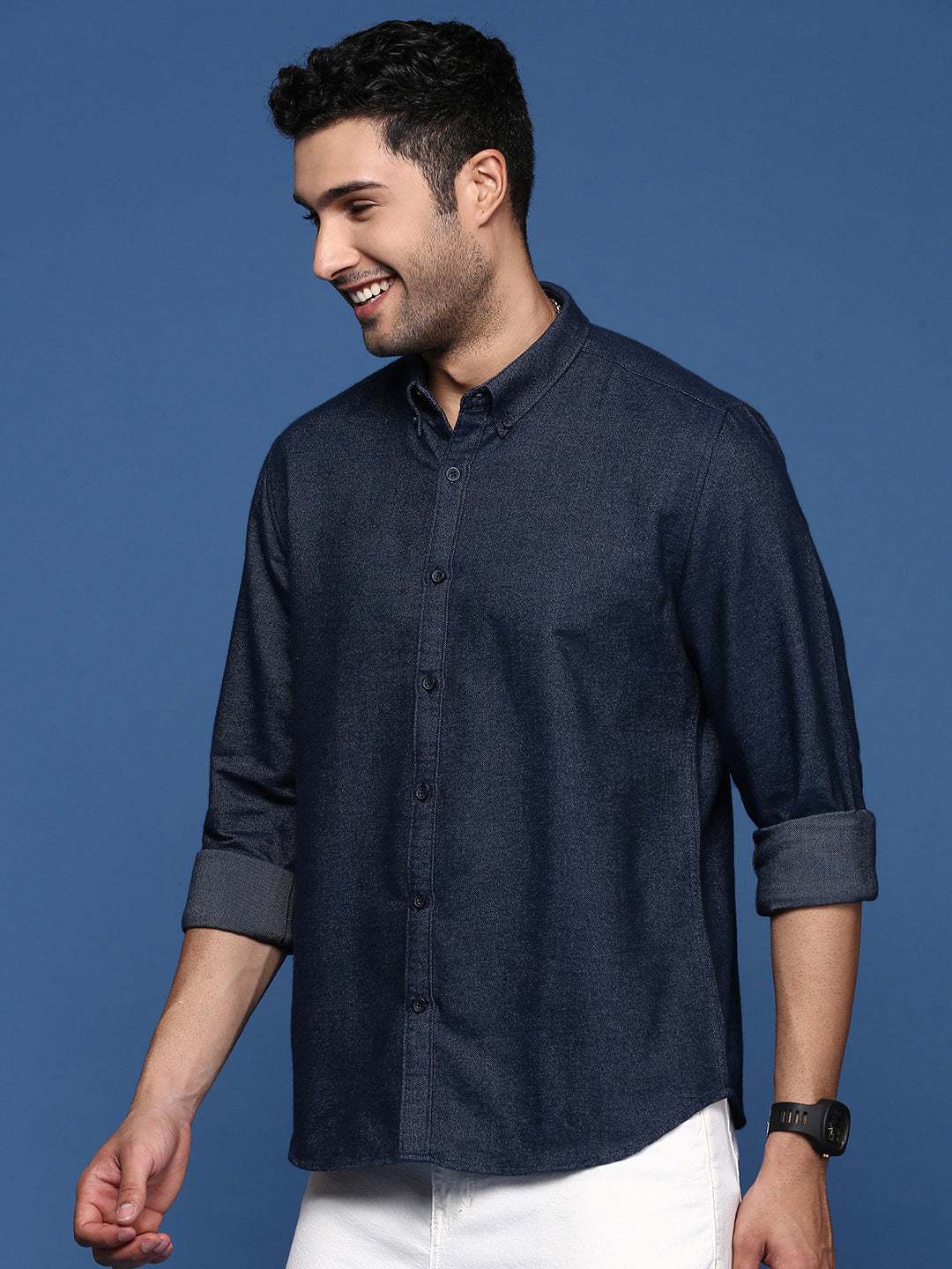 Men Solid Navy Blue Slim Fit Shirt