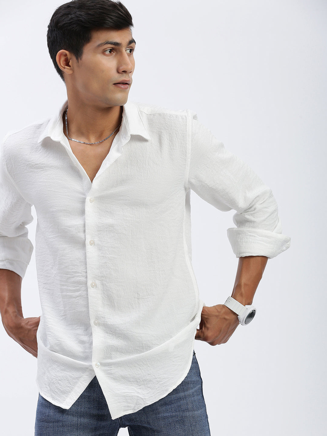 Men Solid White Slim Fit Shirt