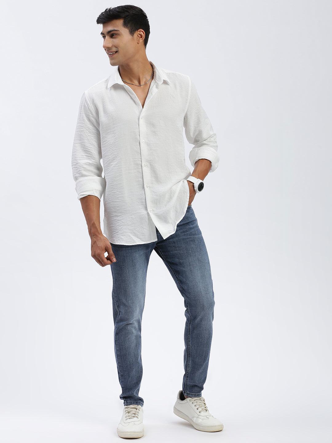 Men Solid White Slim Fit Shirt