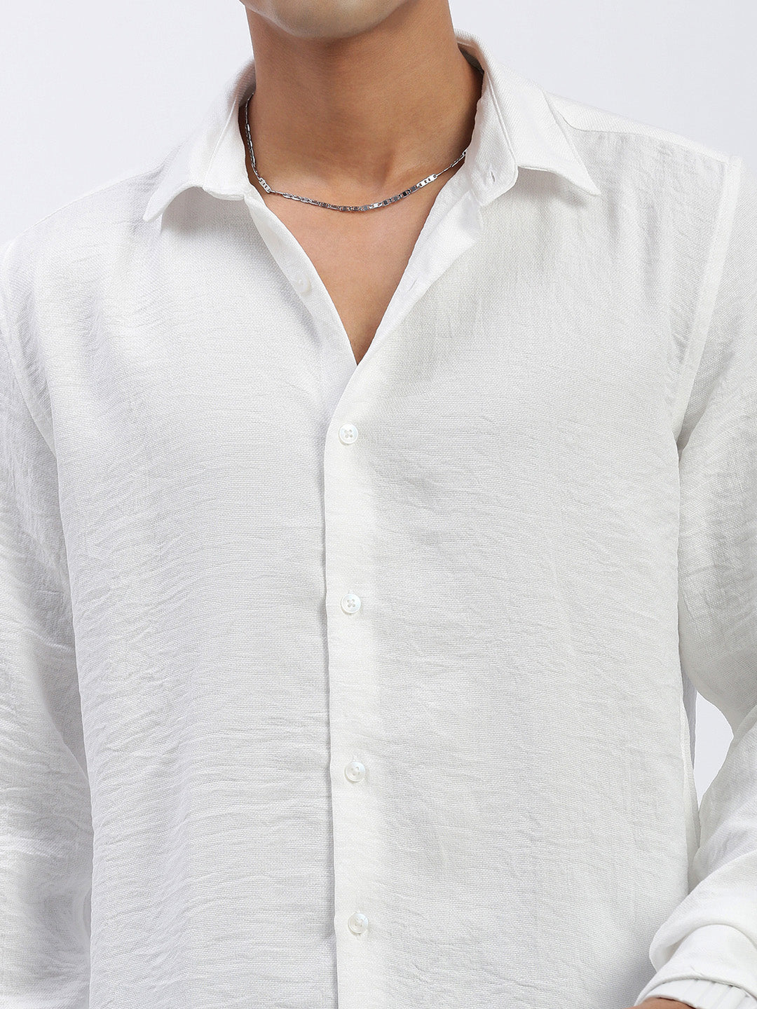 Men Solid White Slim Fit Shirt