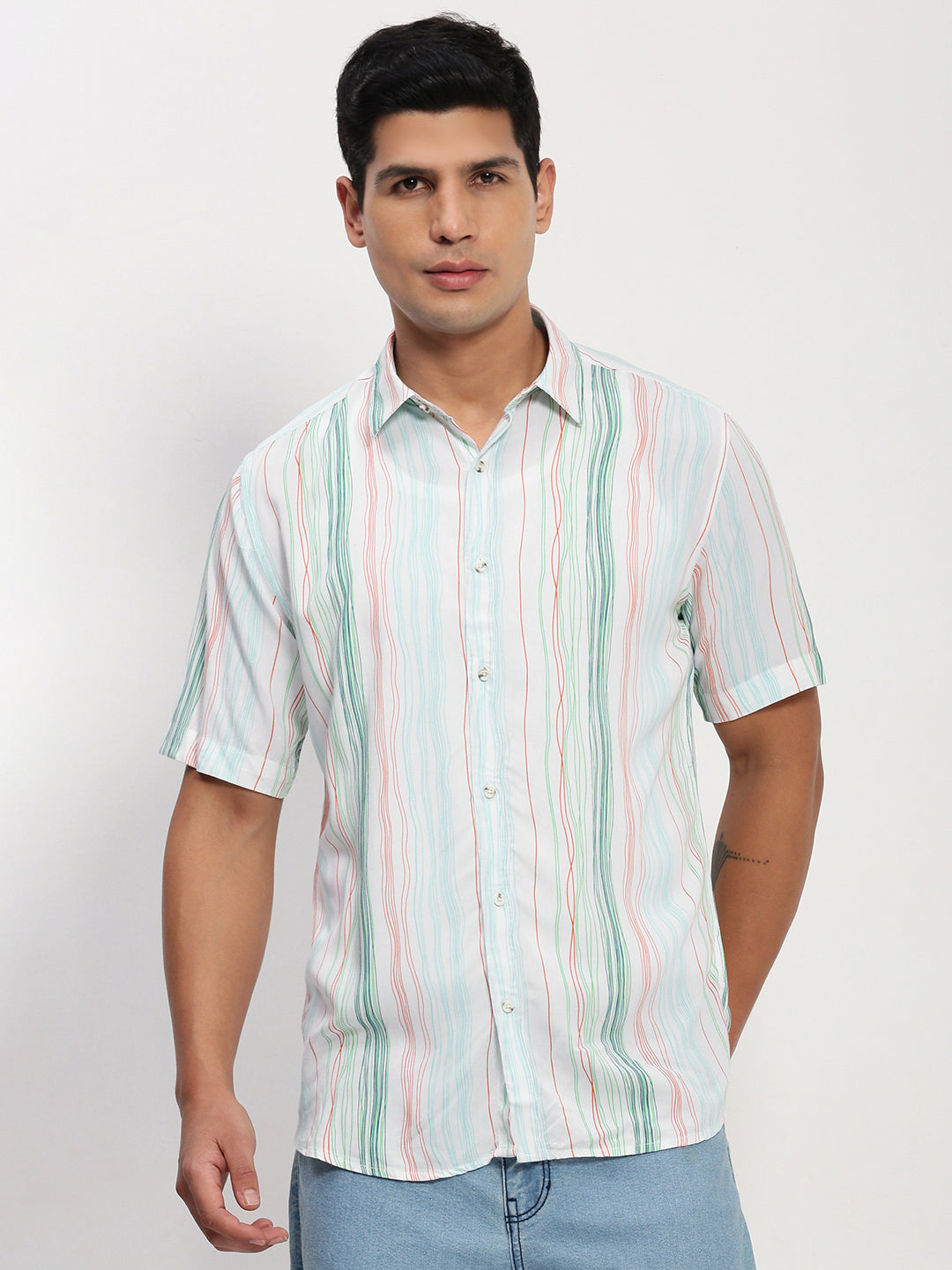 Men White Striped Slim Fit Shirt