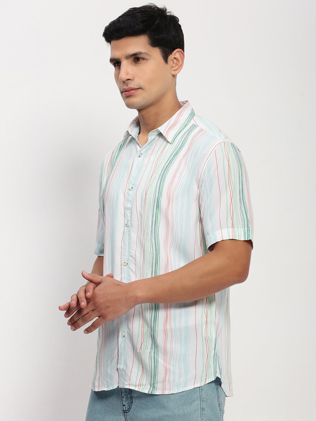 Men White Striped Slim Fit Shirt