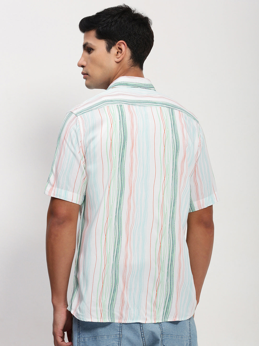 Men White Striped Slim Fit Shirt