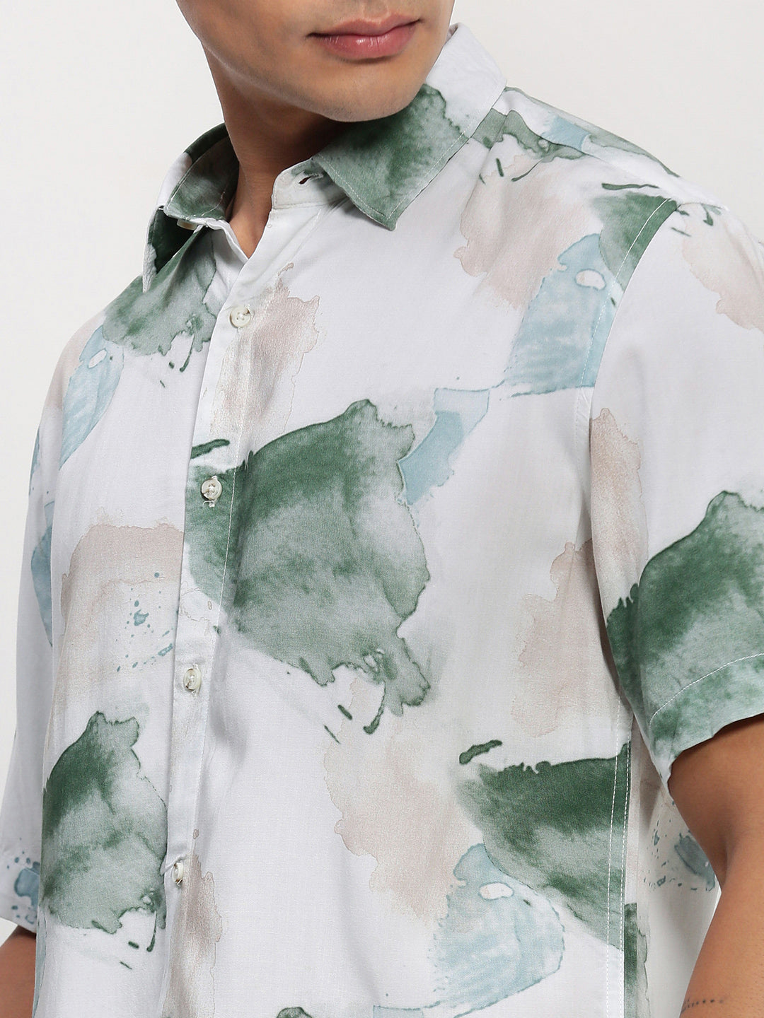 Men White Abstract Slim Fit Shirt