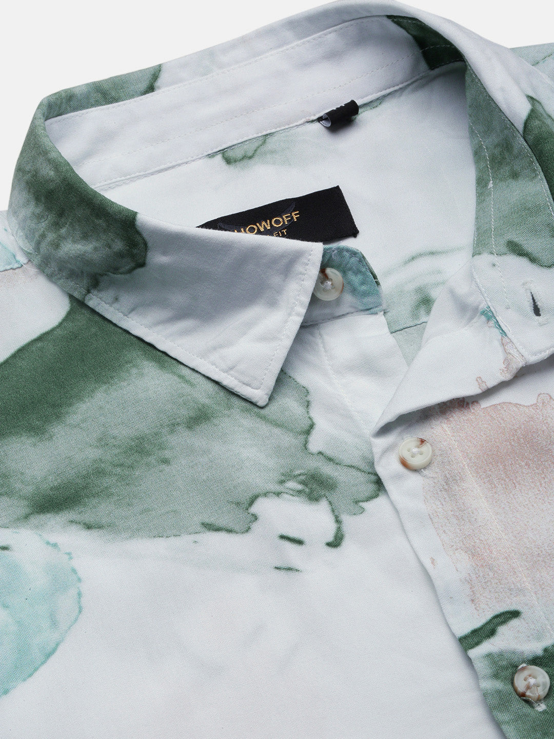 Men White Abstract Slim Fit Shirt