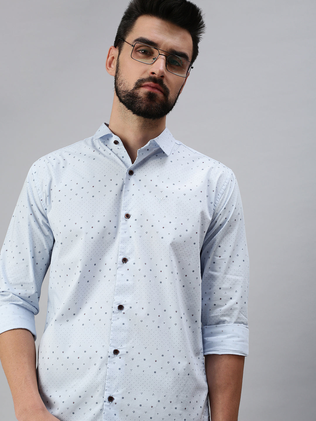 Men Spread Collar Printed Blue Shirt