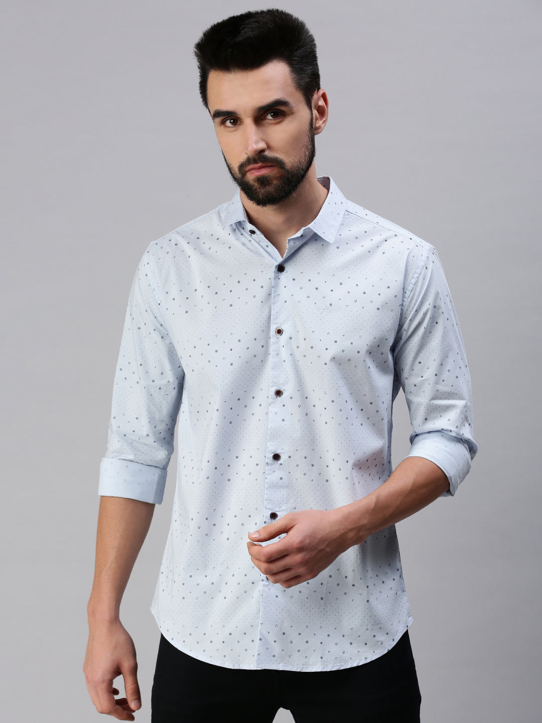 Men Spread Collar Printed Blue Shirt