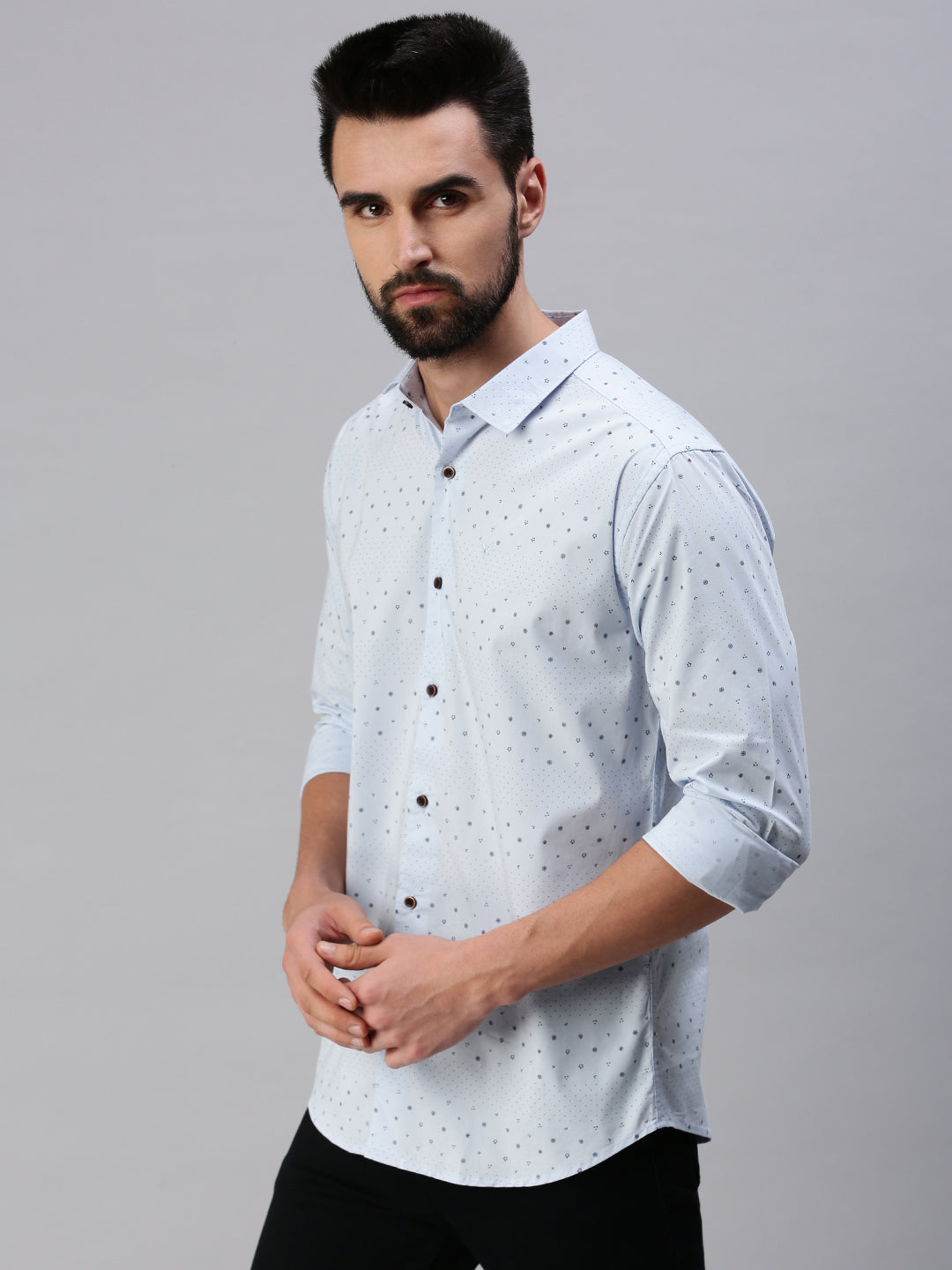 Men Spread Collar Printed Blue Shirt