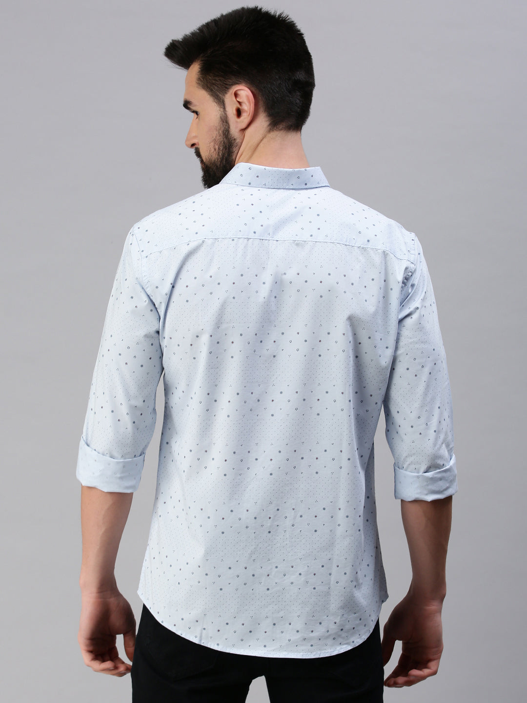 Men Spread Collar Printed Blue Shirt