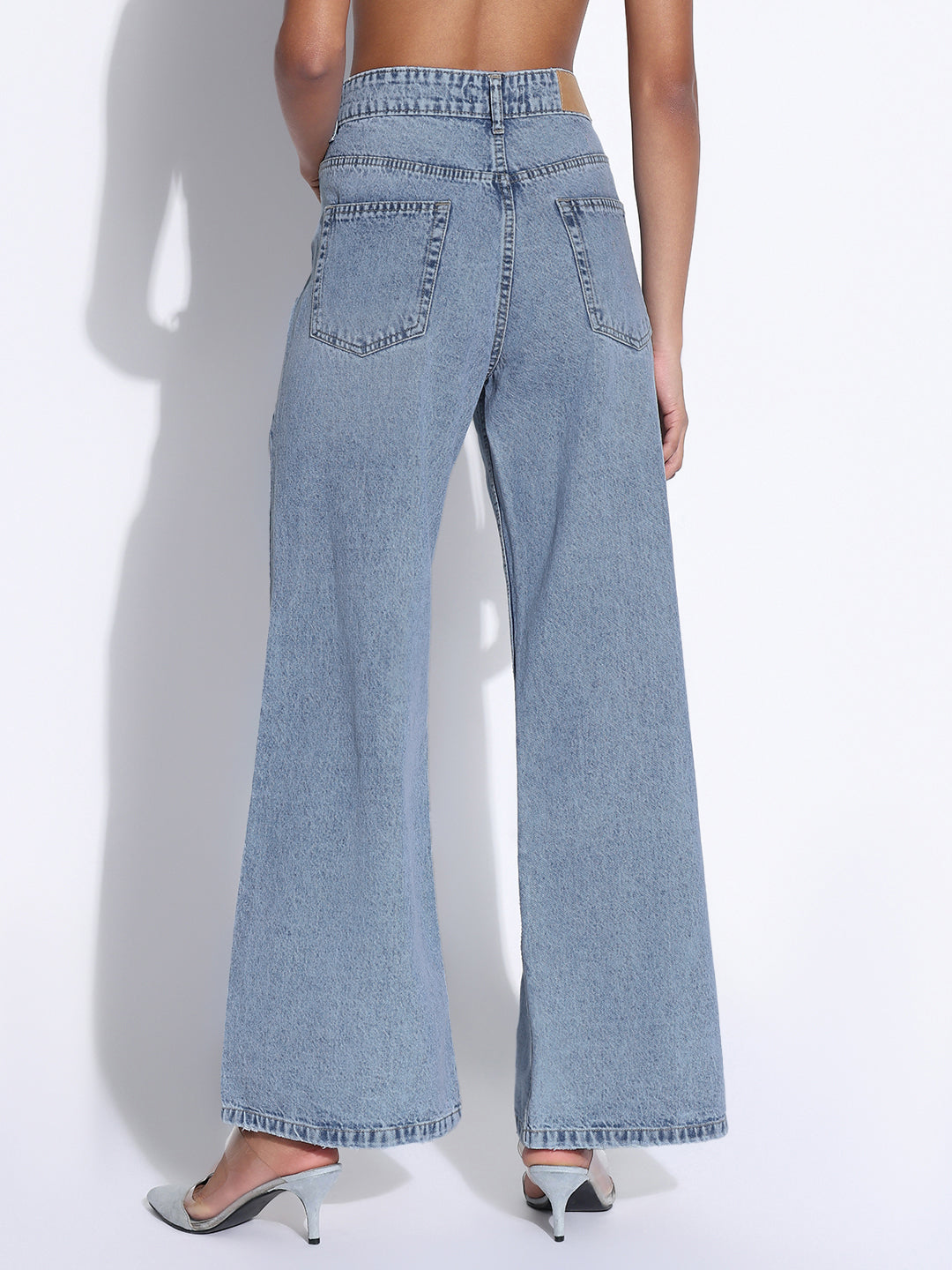 Women's Solid Blue Wide Leg Jeans