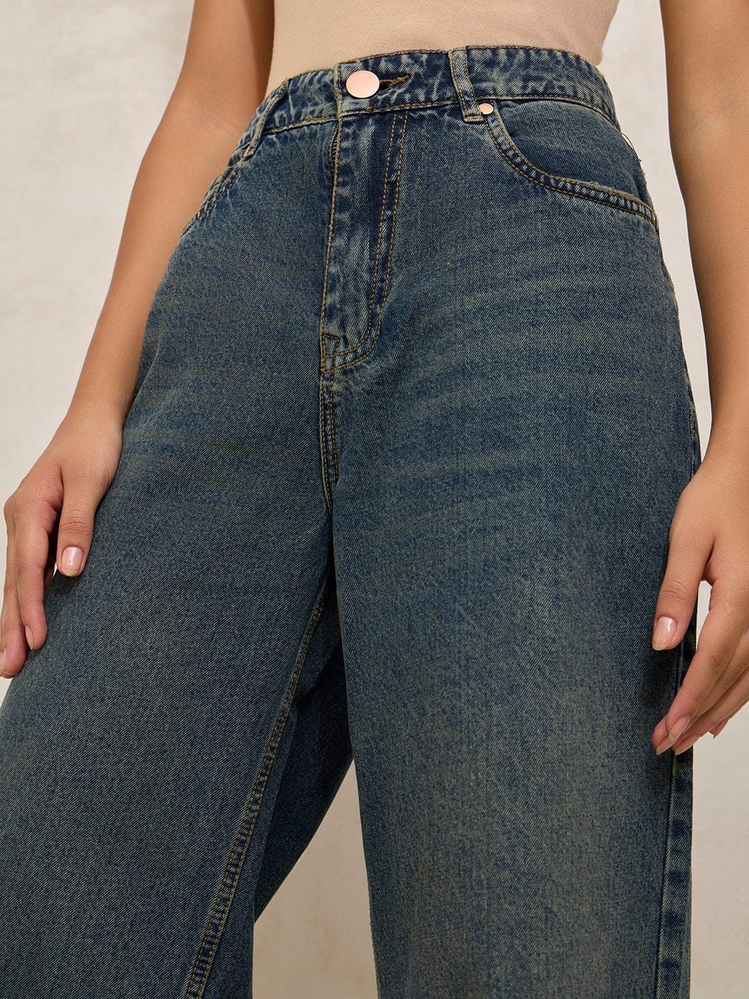 Women's Dark Blue High Rise Wide Leg Jeans