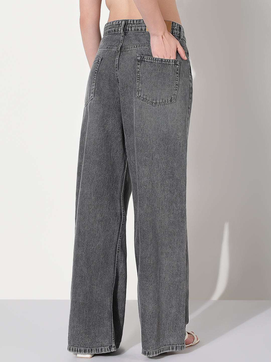 Women's Grey High Rise Wide Leg Jeans