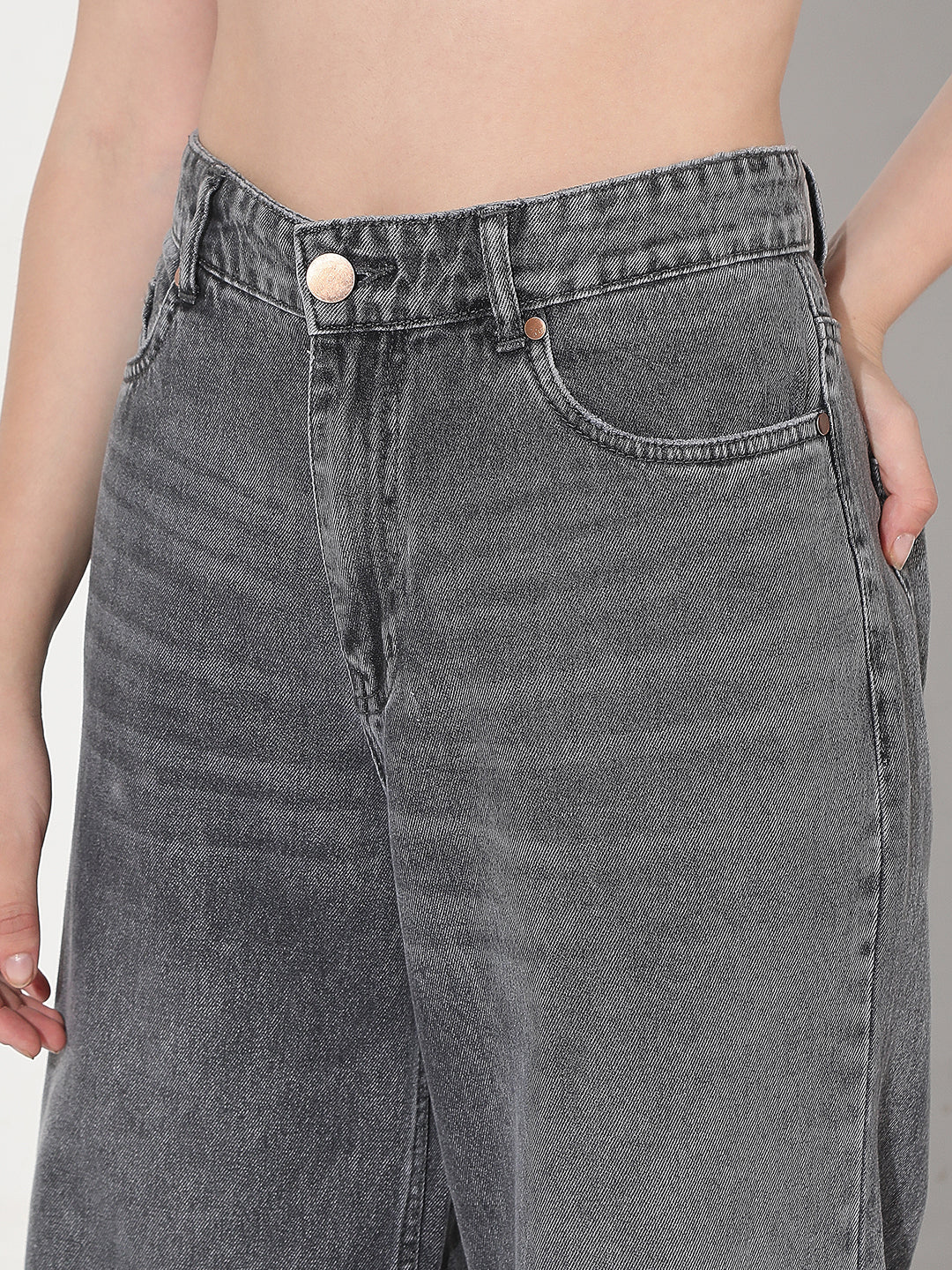 Women's Grey High Rise Wide Leg Jeans