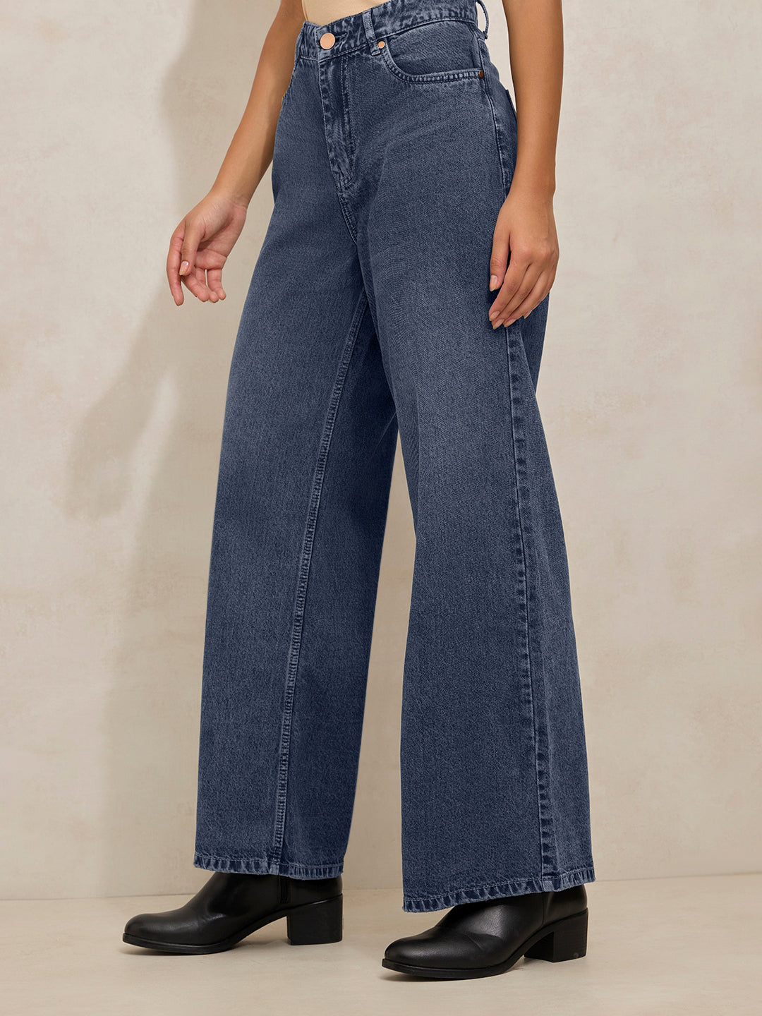 Women's Navy Blue High Rise Wide Leg Jeans