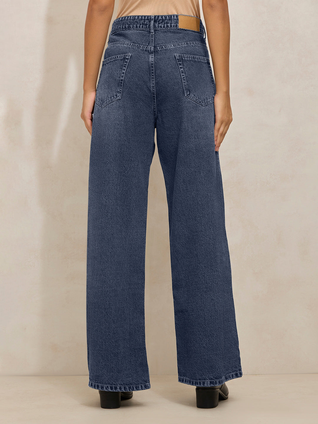 Women's Navy Blue High Rise Wide Leg Jeans