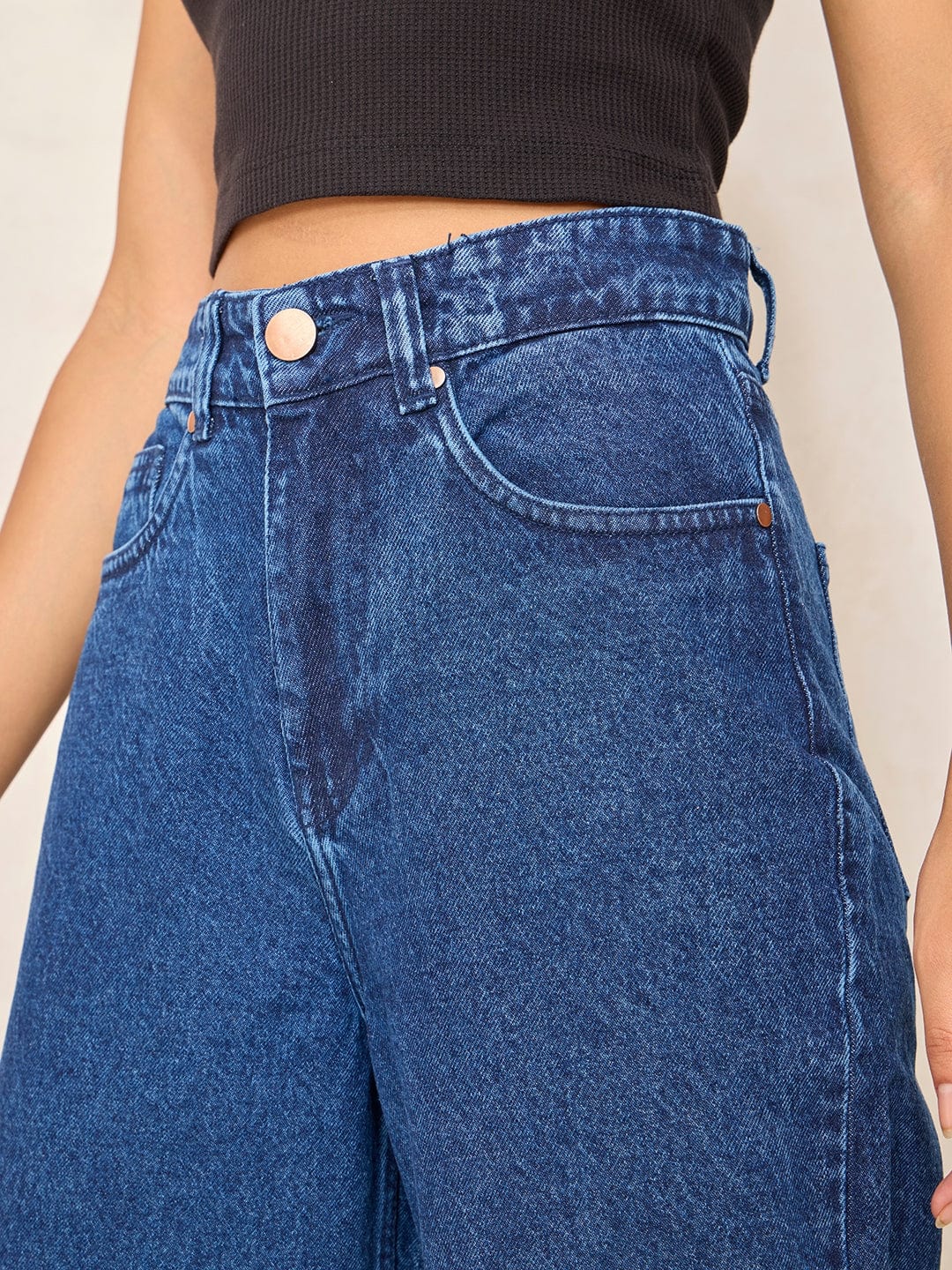 Women's Navy Blue High Rise Cropped Straight Fit Jeans