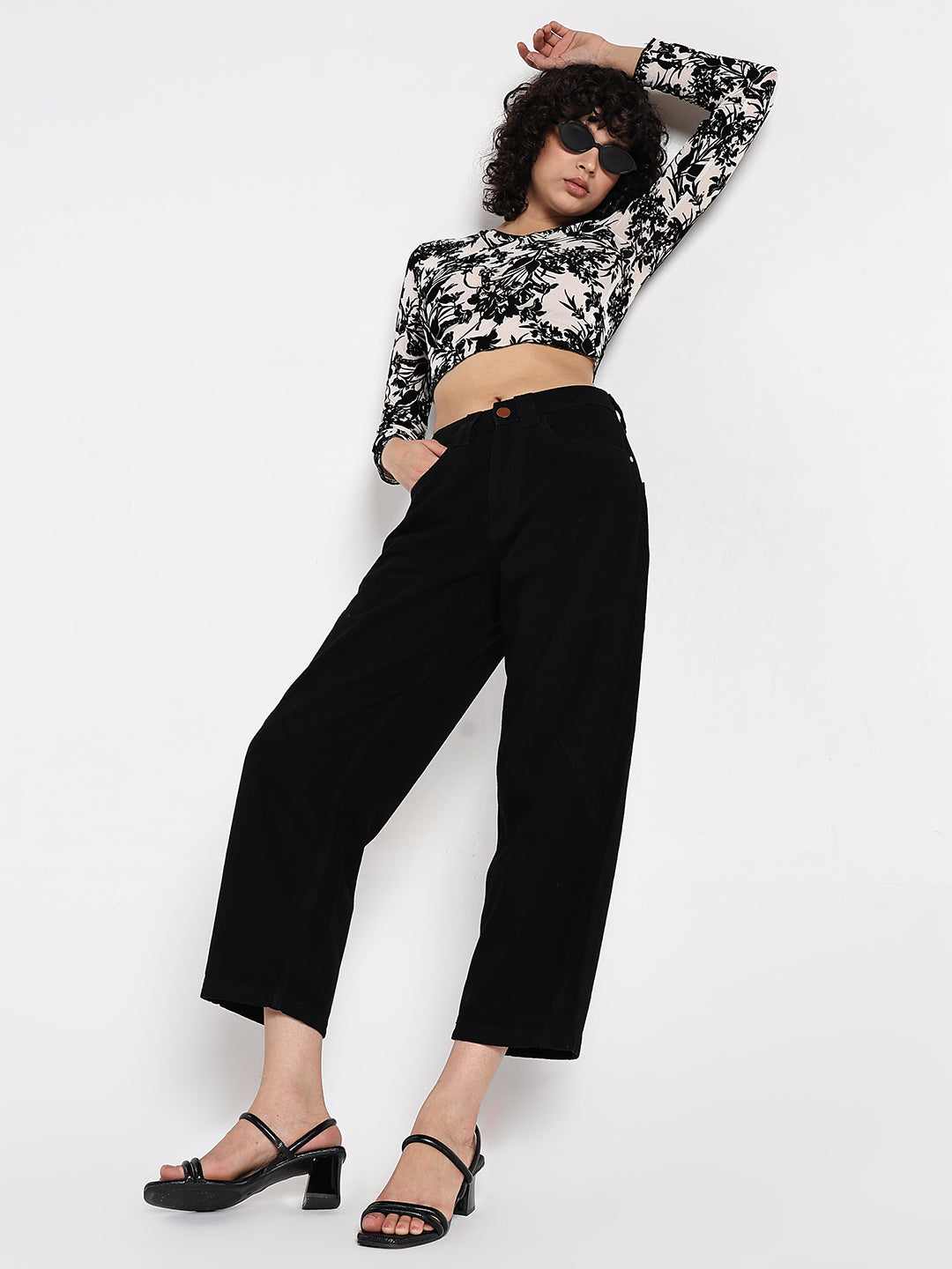 Women's Black High-Waist Wide Leg Jeans