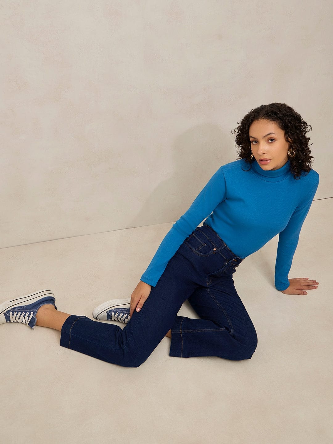 Women's Navy Blue Denim High Rise Straight Fit Cropped Jeans