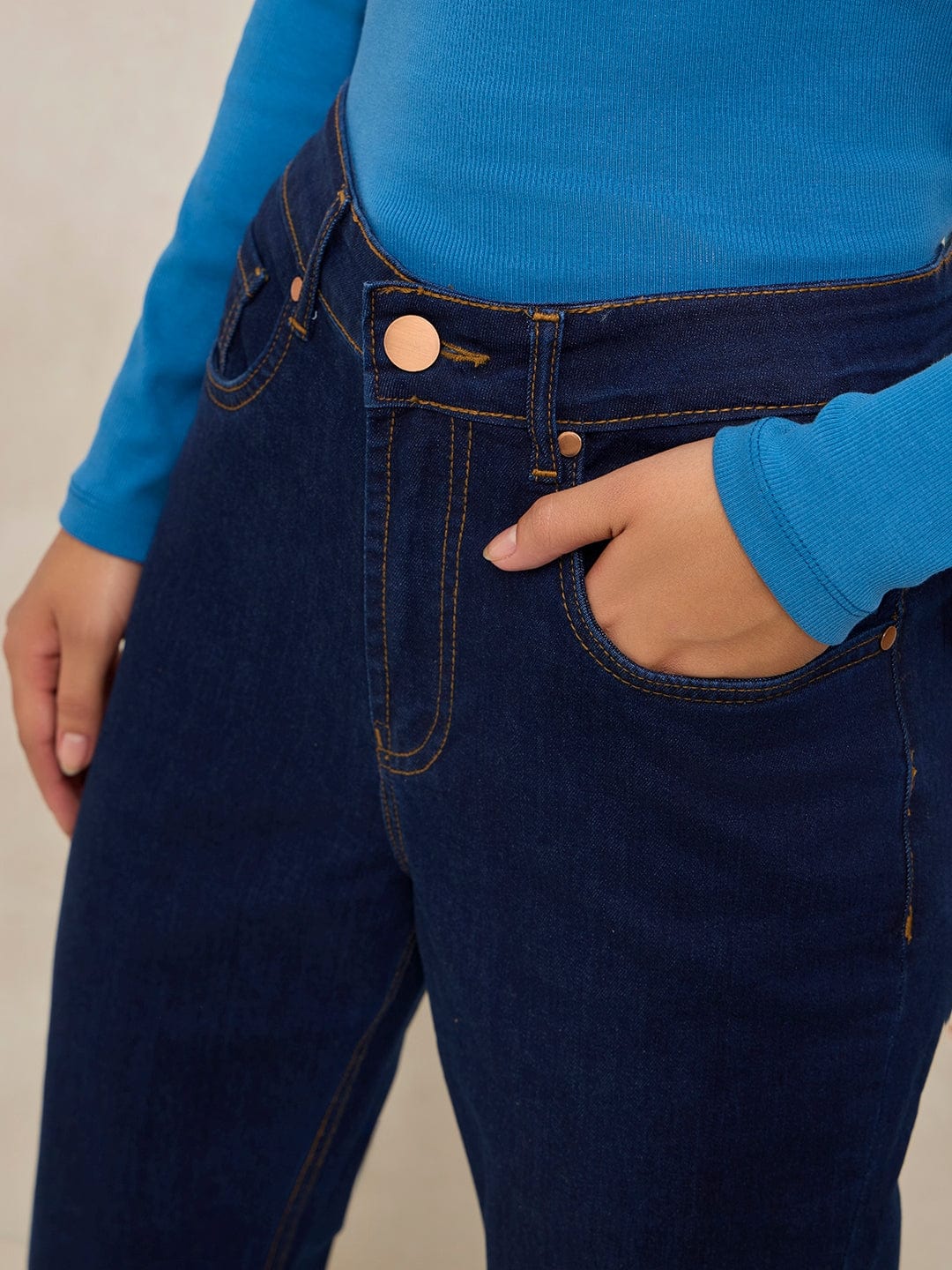 Women's Navy Blue Denim High Rise Straight Fit Cropped Jeans