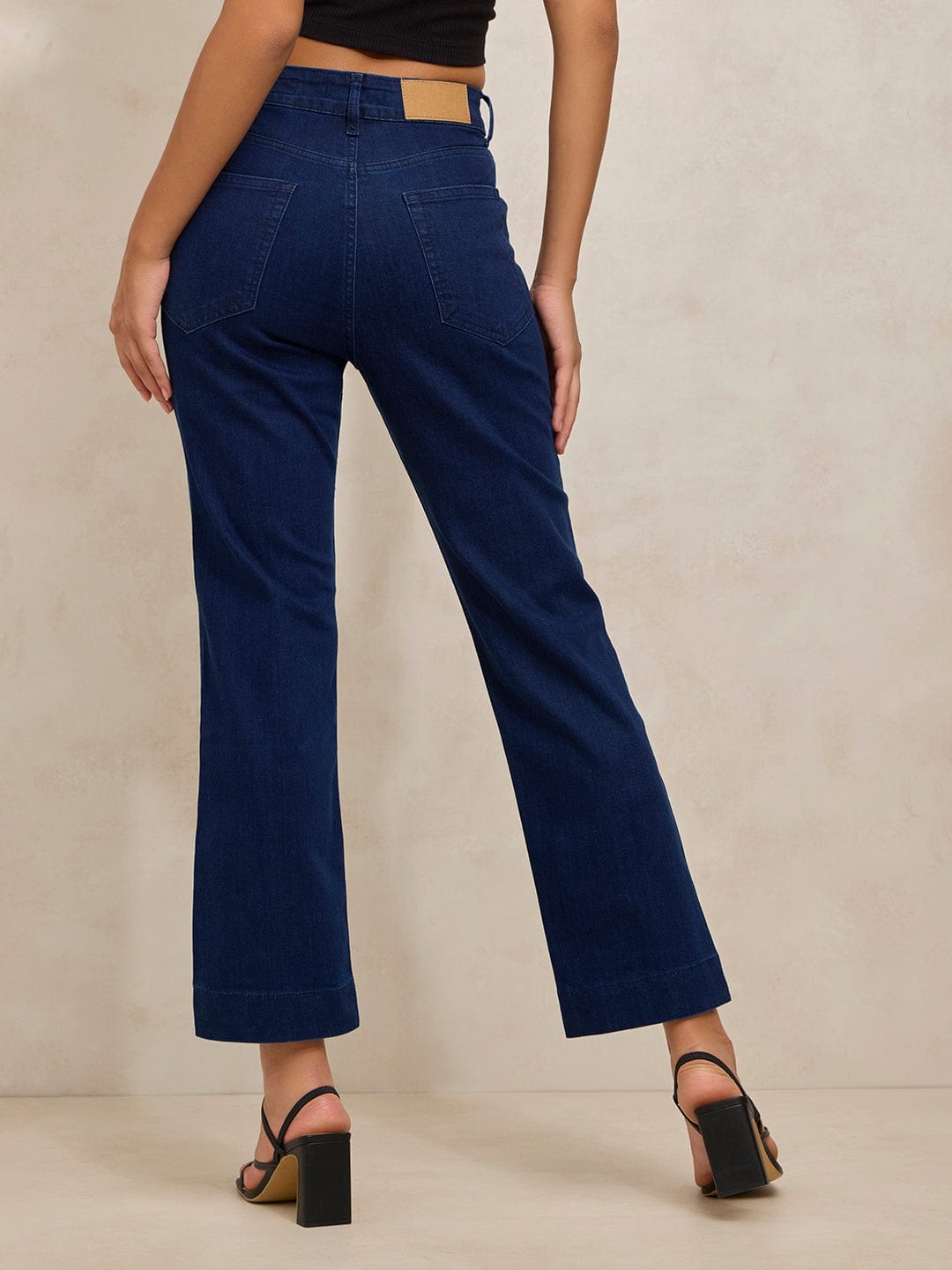 Women's Navy Blue Denim Mid Rise Slim Fit Cropped Jeans