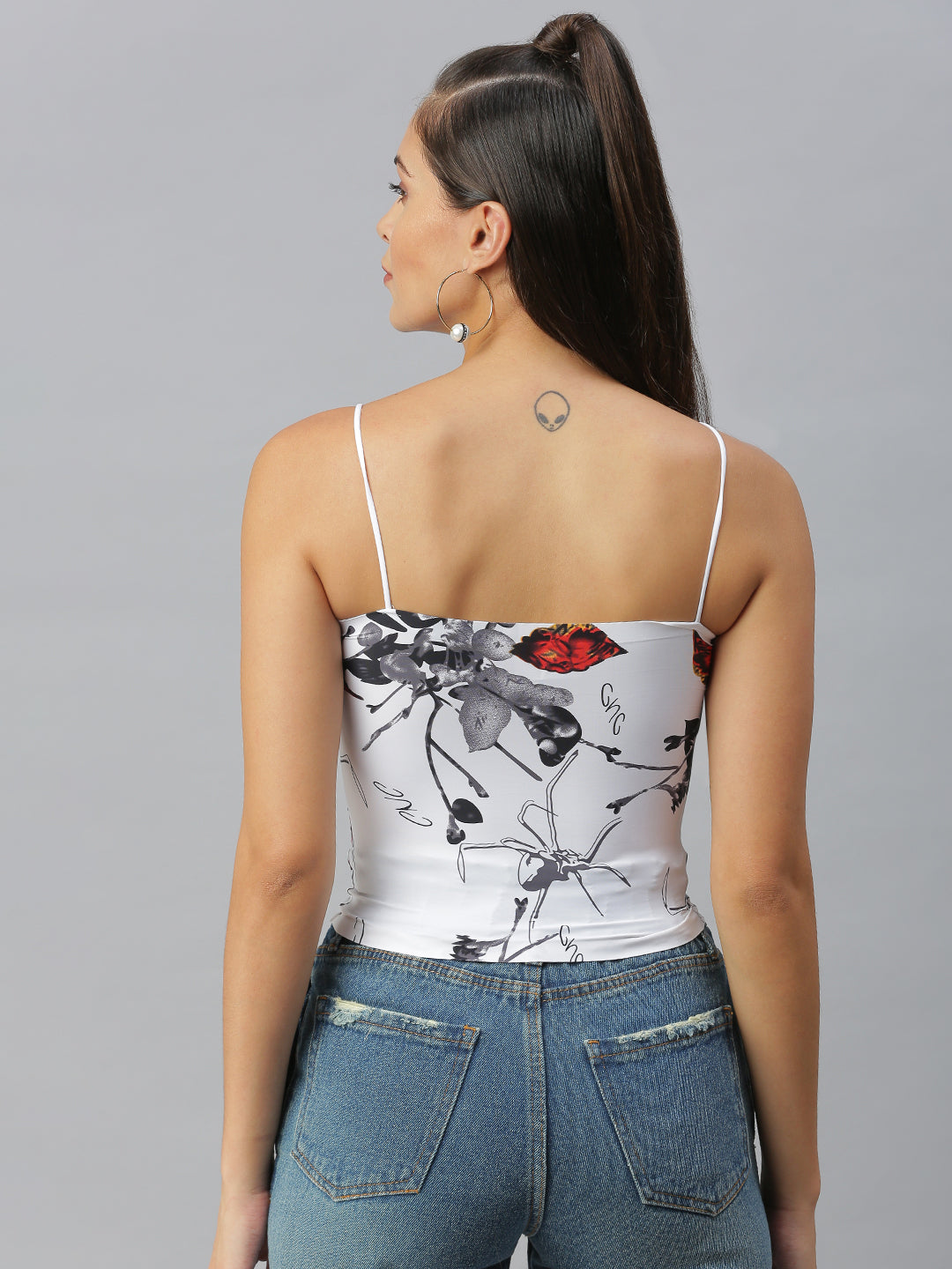 Women Shoulder Straps Printed White Tube Top