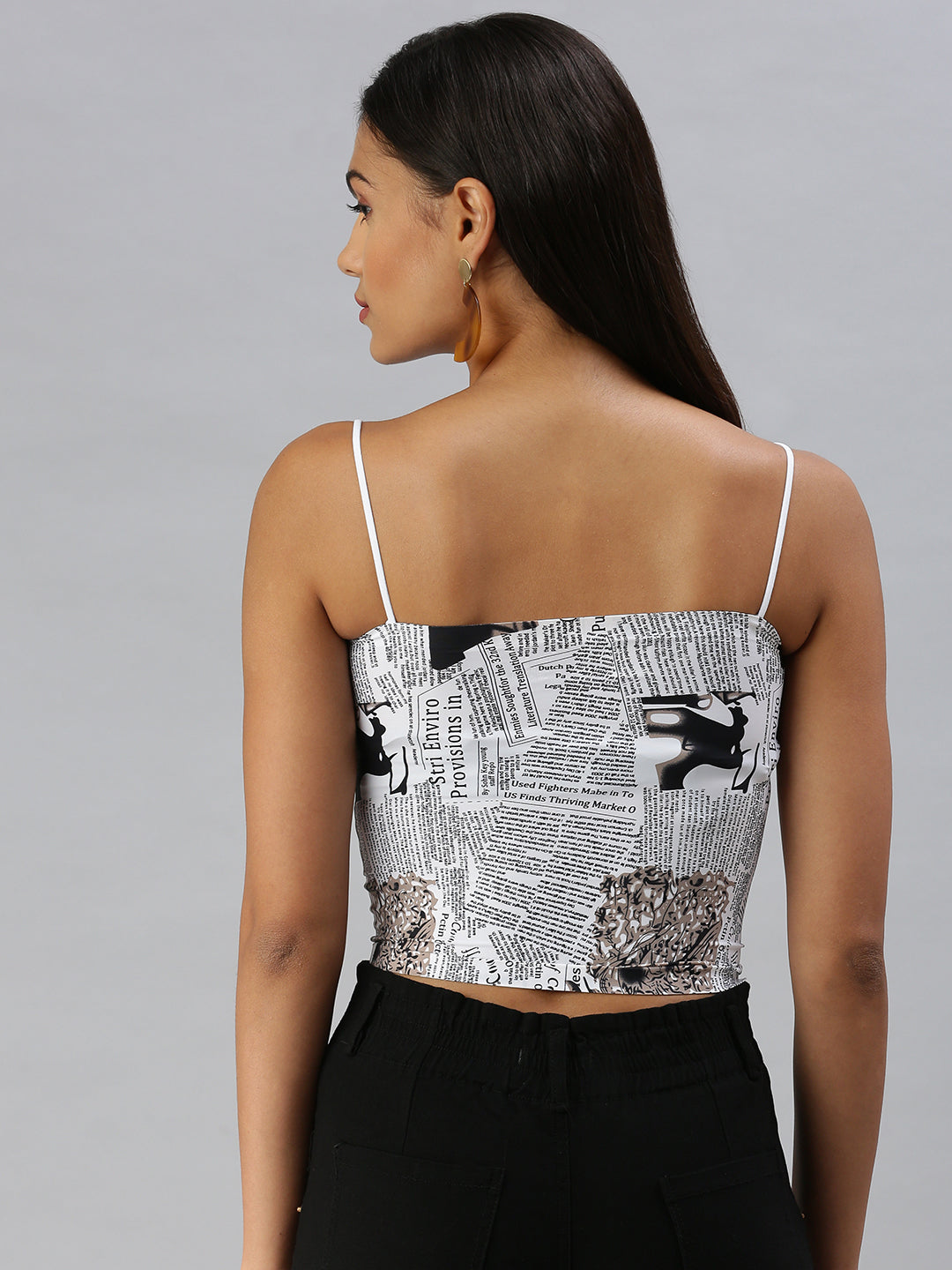 Women Shoulder Straps Printed White Tube Top