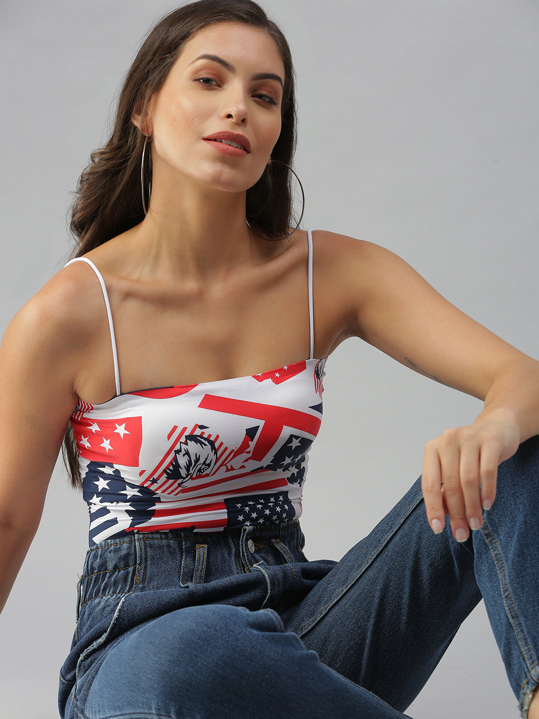 Women's Shoulder Straps Printed White Tube Top