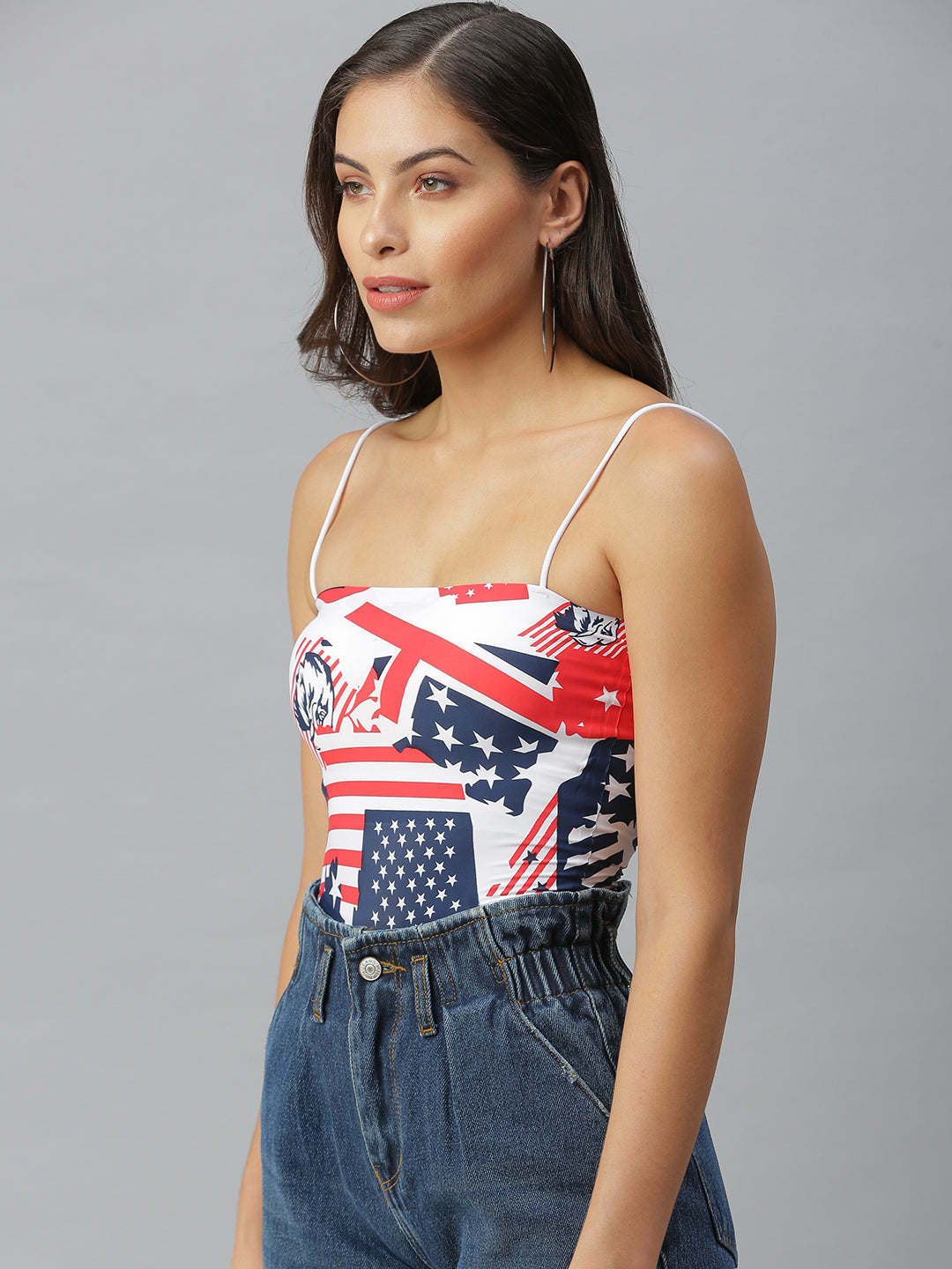 Women's Shoulder Straps Printed White Tube Top