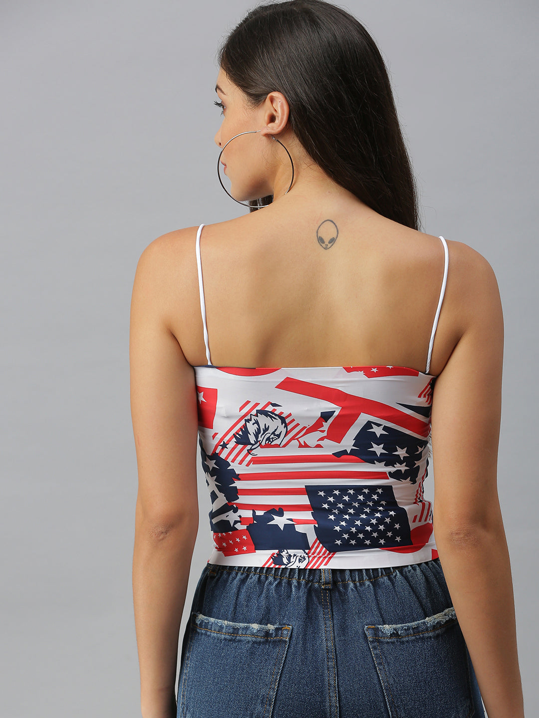 Women's Shoulder Straps Printed White Tube Top