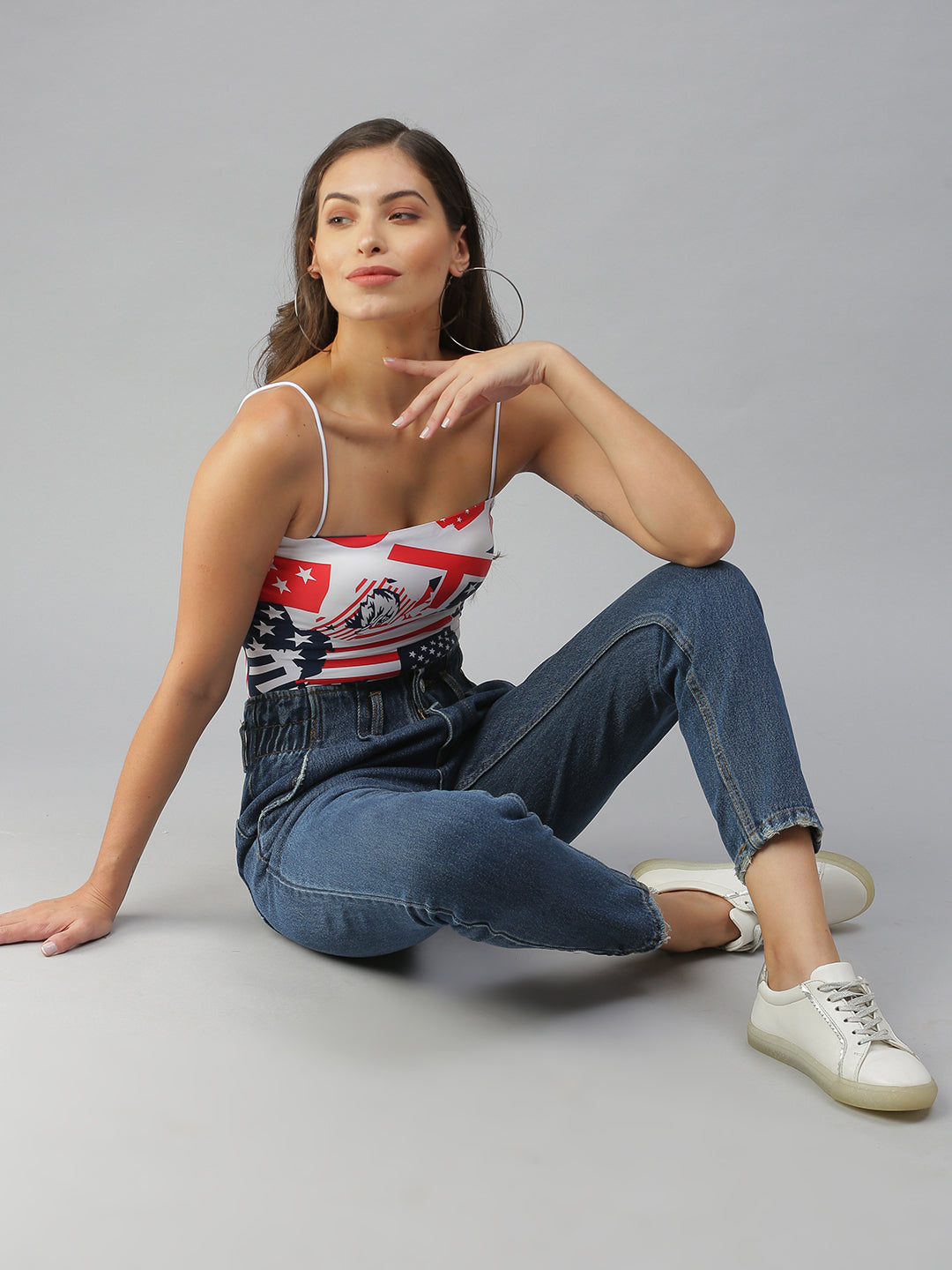 Women's Shoulder Straps Printed White Tube Top