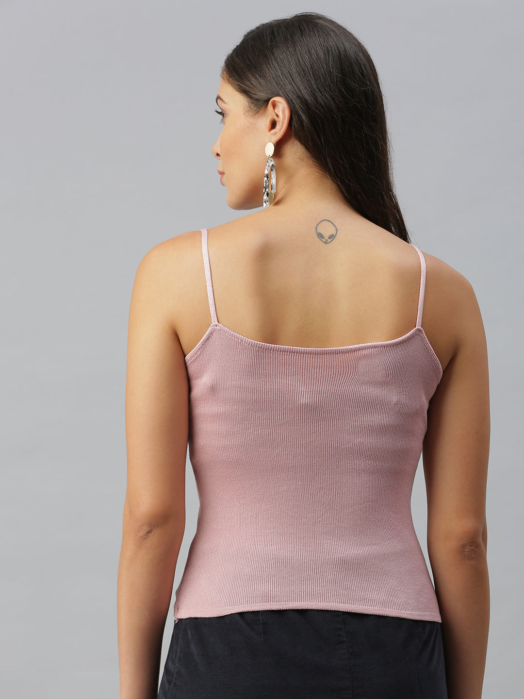 Women Shoulder Straps Solid Mauve Fitted Top