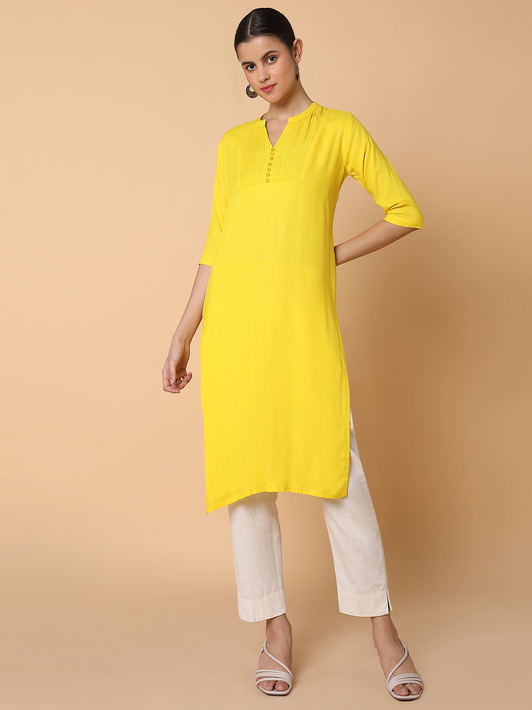 Women Straight Yellow Solid Kurta