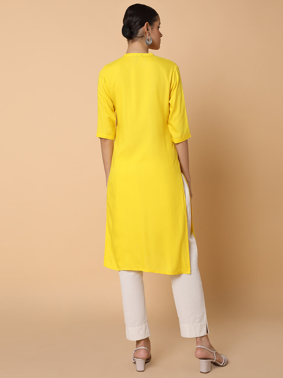 Women Straight Yellow Solid Kurta