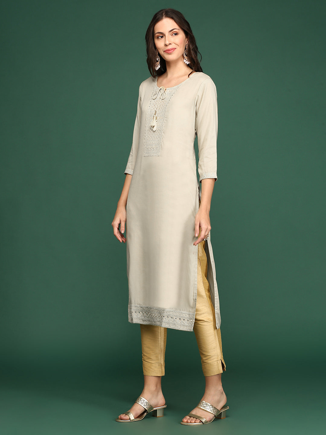 Women's Cream Printed Straight Kurta