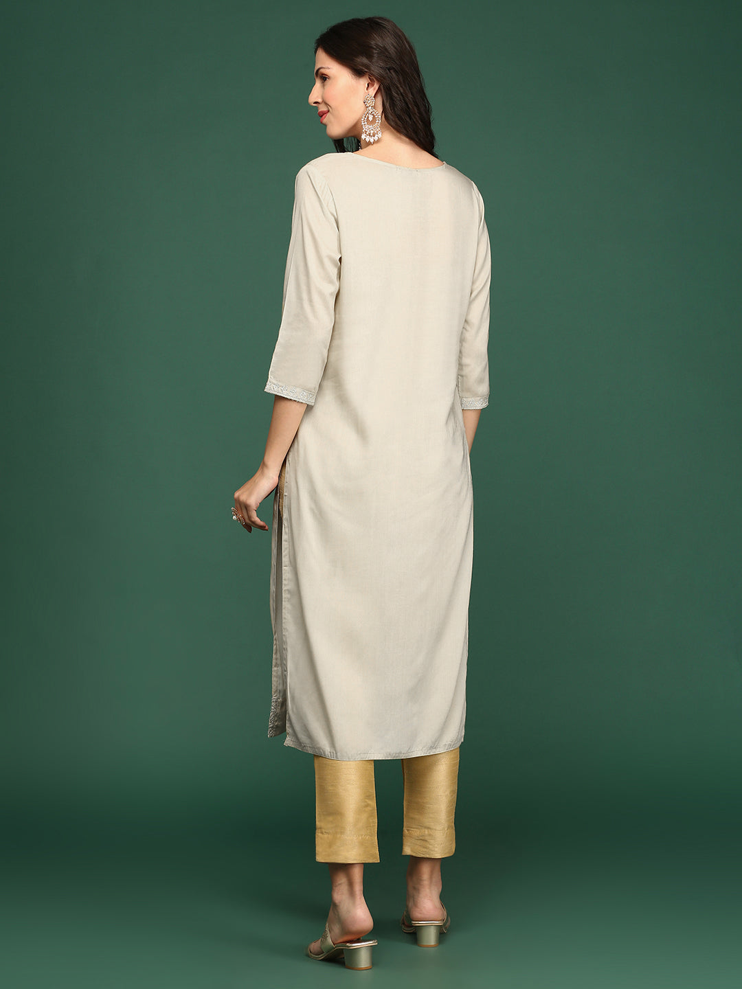 Women's Cream Printed Straight Kurta